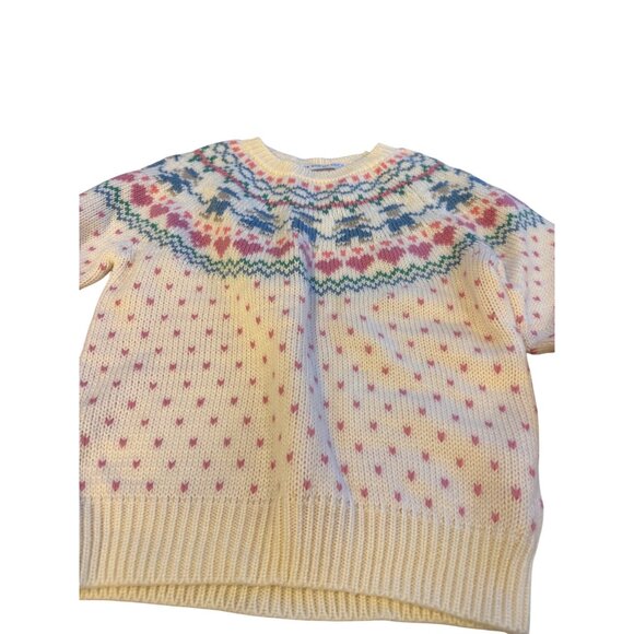 VTG Northern Isles XL Fair Isle Knit Sweater Cream Pink Hearts Warm Winter cozy - Picture 4 of 10